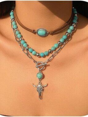 Women's E3-cow Layered Boho Necklaces Cowgirl Jewellery Accessories Outfits